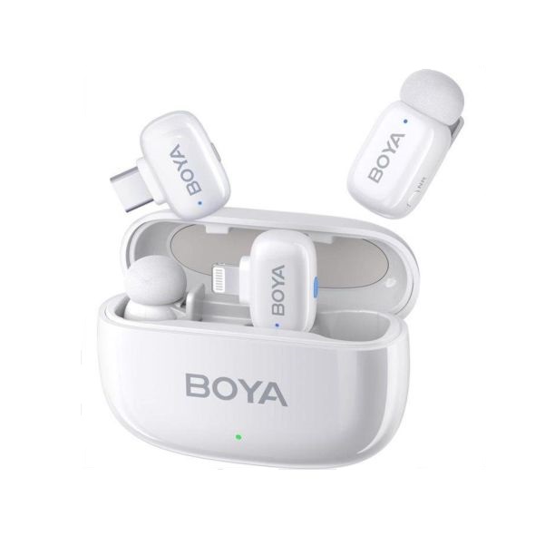 Microphone Boya Mini 13 Wireless System (USB-C and Lightning Receiver, 2x Mic) White
